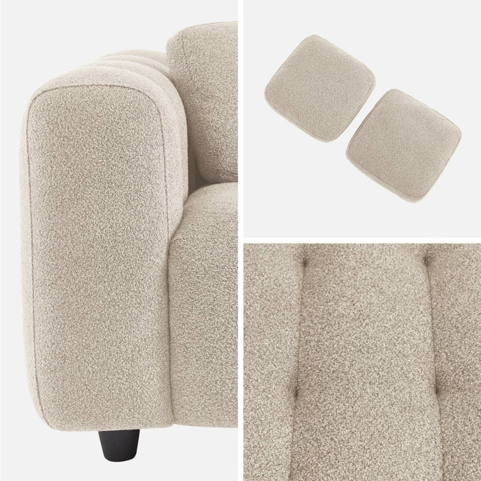 Pouf. module pour canapé. repose-pieds pour canapé 2 places en bouclette texturée beige L 69 x P 59 x H 48cm - Leon