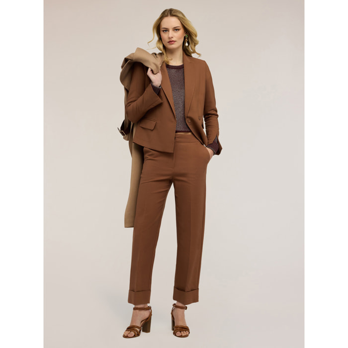 Motivi - Pantaloni wide in tessuto tecnico misto cotone - Marrone