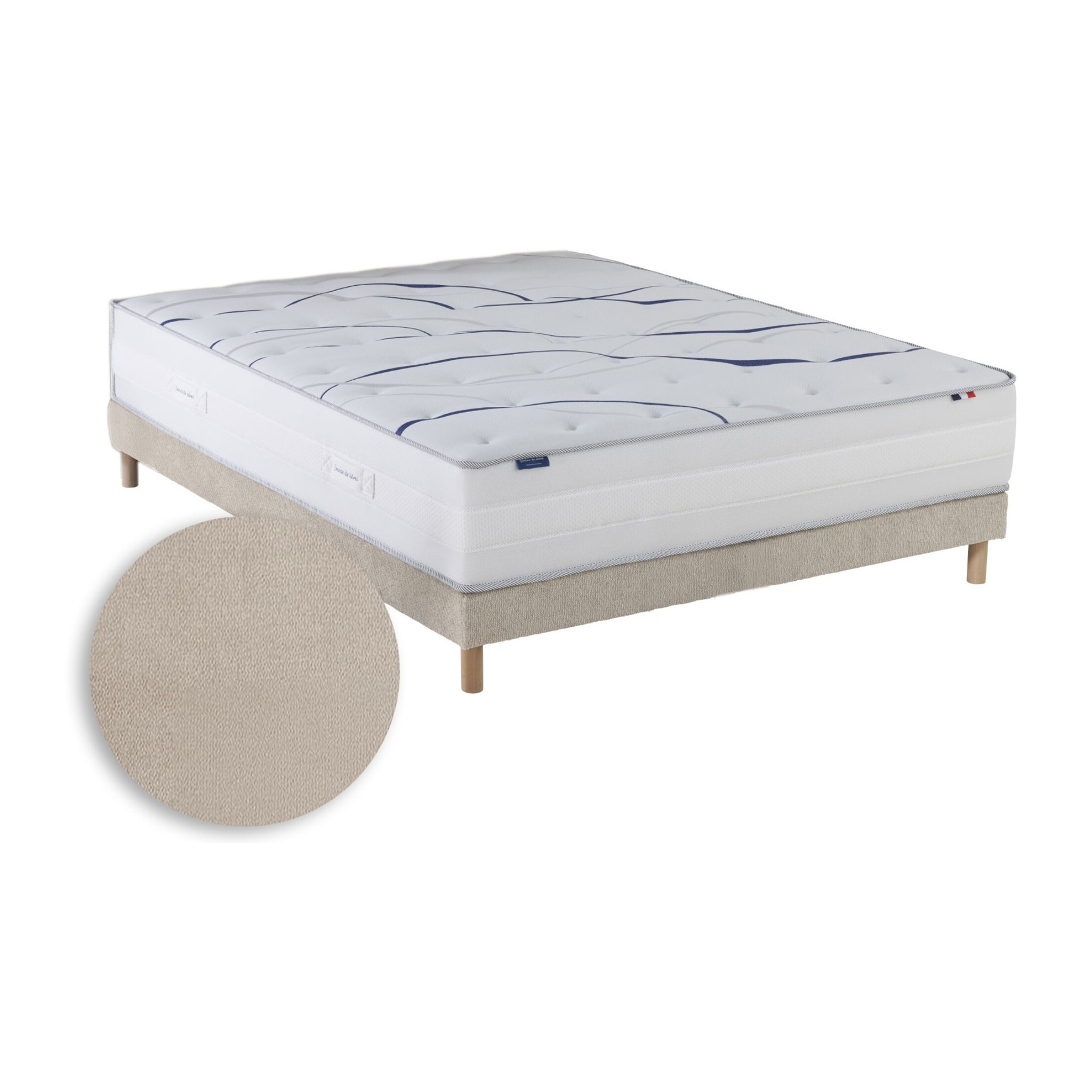 Ensemble matelas mousse ELYSIA avec sommier, chenille bouclettes crème