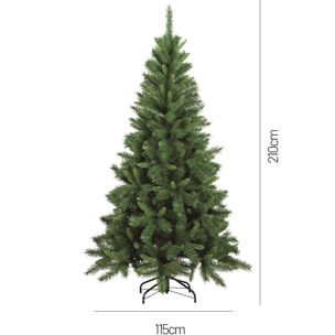 Albero di Natale 210 cm Sugarplum, Pino artificiale, Albero effetto reale, Alberello natalizio extra folto, 109x109 h210 cm, Verde