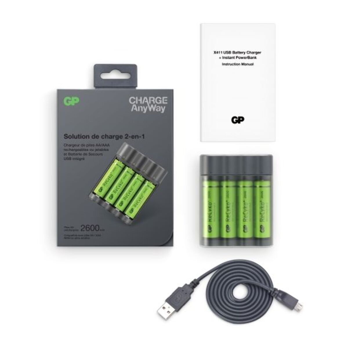 Piles rechargea GP Pilles AA / AAA + Appareils en USB