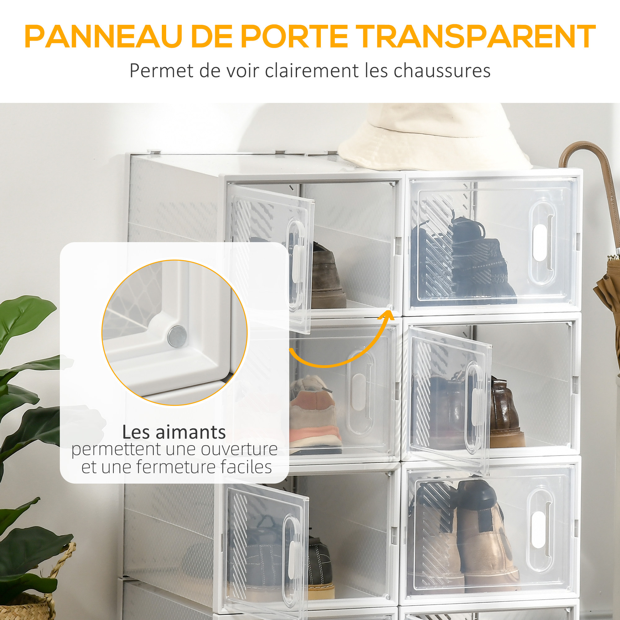 Étagère cube modulable - 8 cubes - meuble à chaussures - PP blanc transparent