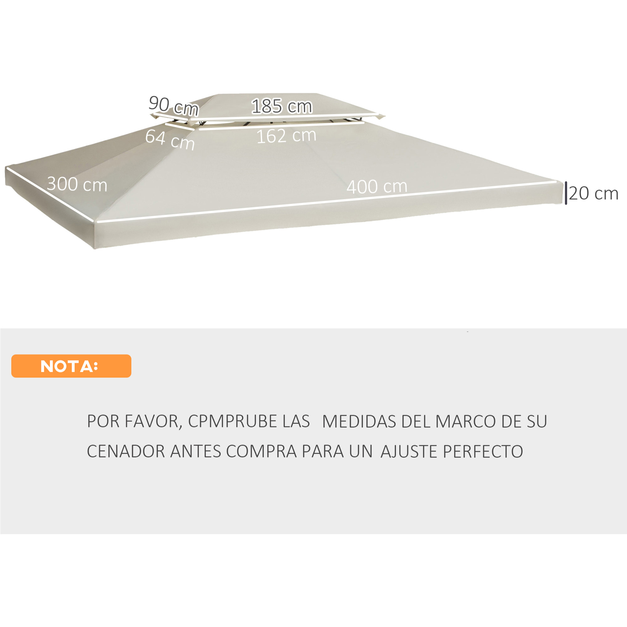 Cubierta Superior Reemplazo para Toldo 3x4m Crema