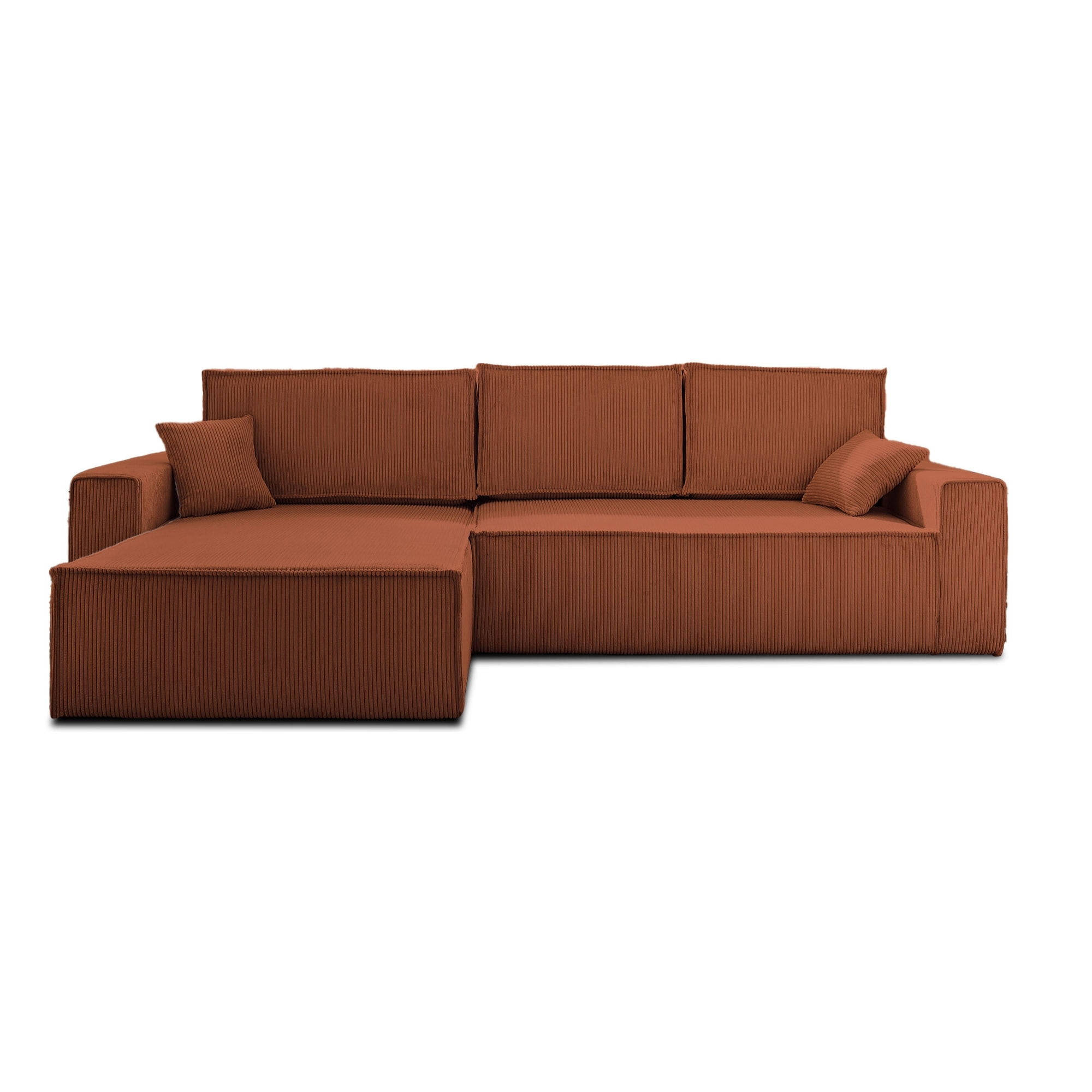 Dellia - canapé d'angle réversible convertible - avec coffre - en velours côtelé - 4 places - Terracotta