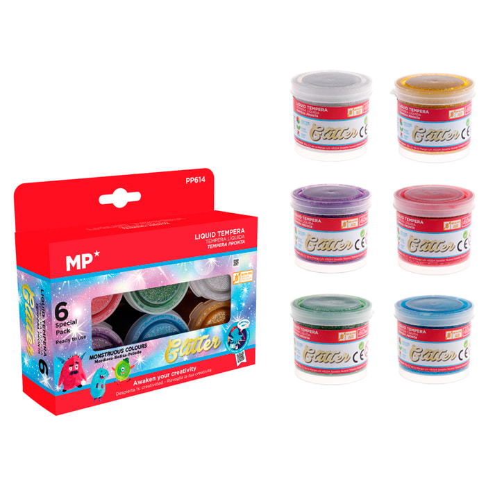 ASTUCCIO DI 6 COLORI TEMPERA GLITTER 40 ml