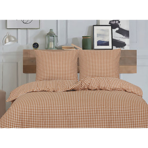 Housse de couette + taie(s) oreiller "Vichy mocca" 100% coton imprimé.