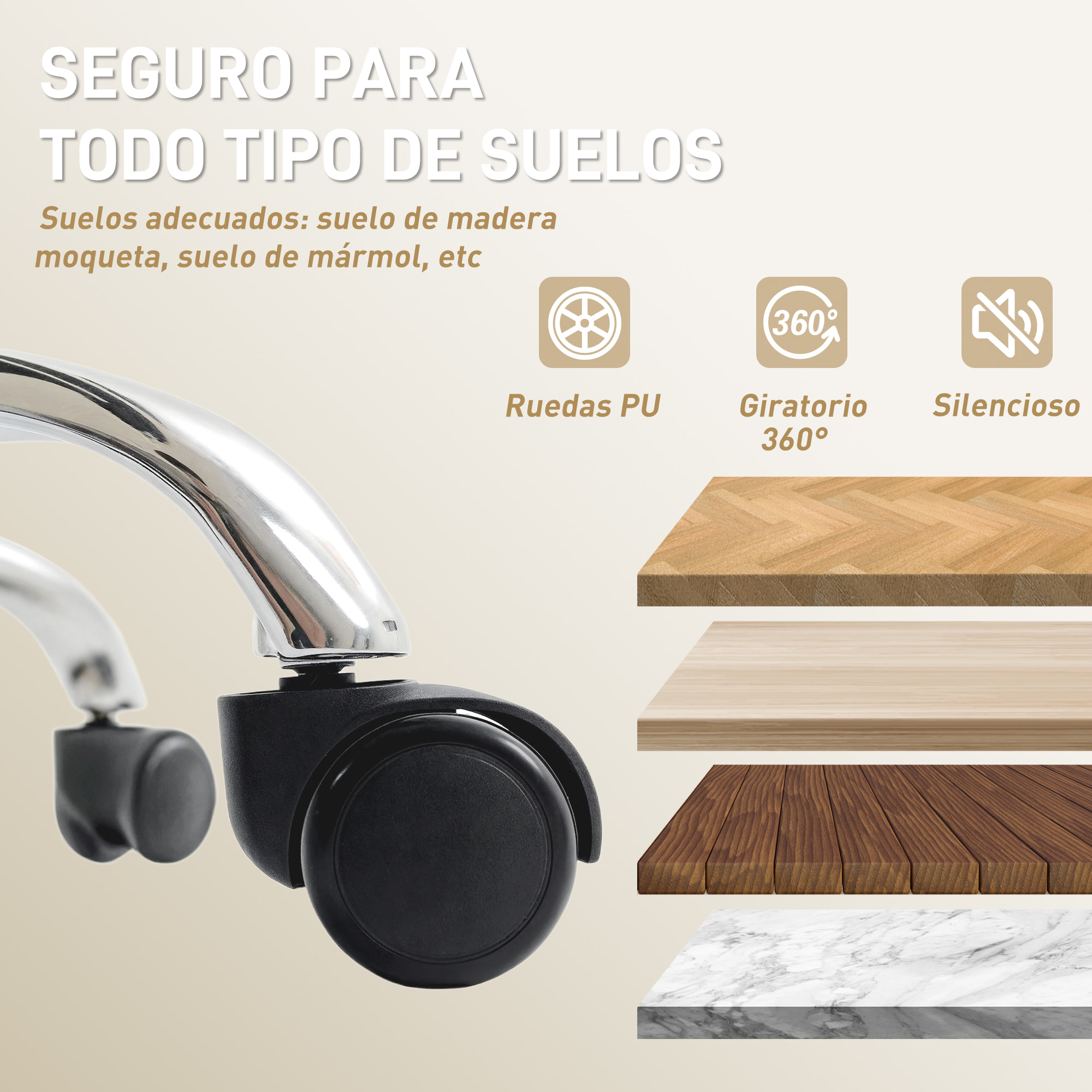 Silla de Escritorio con Reposapiés, Silla de Oficina Giratoria, con Respaldo Reclinable y Alto, Acolchado Grueso Doble, Tapizada en Cuero Sintético Resistente, Altura Ajustable, Beige