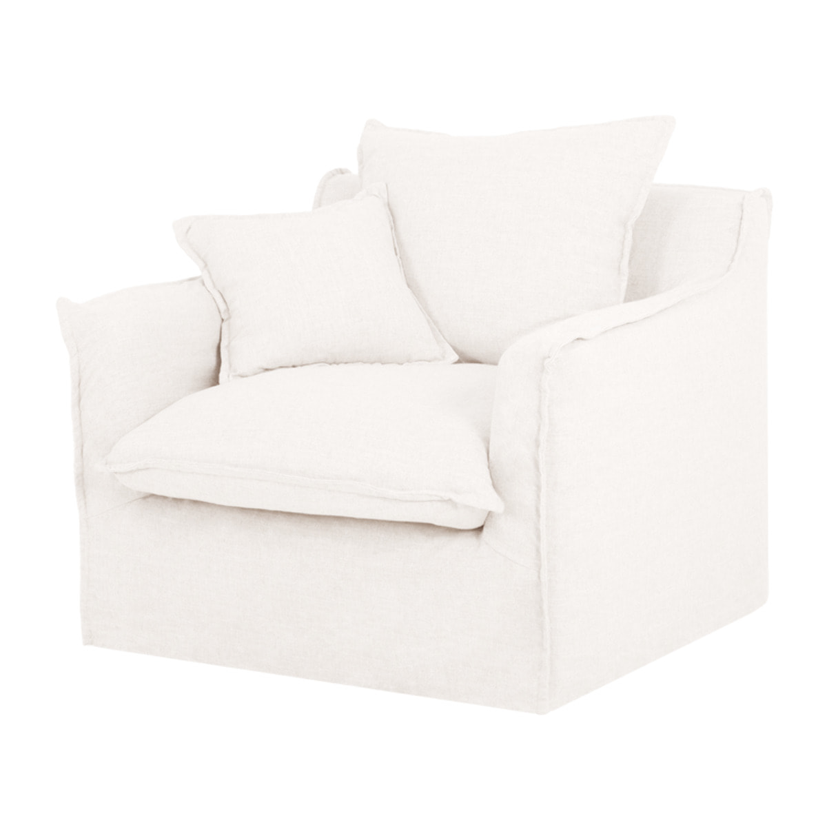 Fauteuil en coton et lin déhoussable ton blanc de 98x90cm Hauteur: 81 Longueur: 98 Largeur: 90