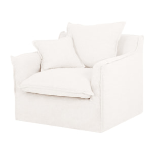 Fauteuil en coton et lin déhoussable ton blanc de 98x90cm Hauteur: 81 Longueur: 98 Largeur: 90
