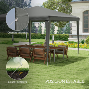 Carpa Desmontable 3x3 m Cenador Pabellón de Jardín con 4 Orificios de Drenaje y Marco de Acero Anti-UV Gazebo para Terraza Patio Exterior Camping Gris
