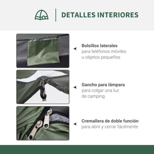 Tienda de Campaña para 2 Personas Tienda de Camping Plegable con 2 Ventanas de Malla Bolsillo Bolsa de Transporte y Marco de Fibra de Vidrio 206x152x110 cm Verde