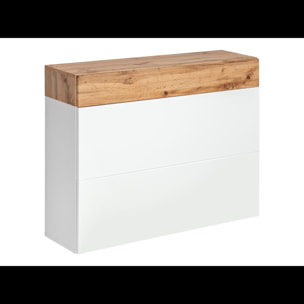 Mobile Ingresso Moderno Con 2 Specchi Vani A Giorno E Base Con Ante E Cassetto Design Elegante Salvaspazio 100 x 170 x 30 Cm Bianco E Rovere