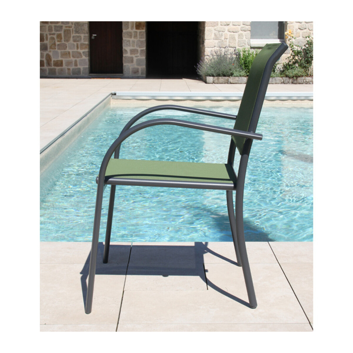 Ensemble table et chaises de jardin  - Gris Anthracite et Vert sauge - HONFLEUR BEZIERS