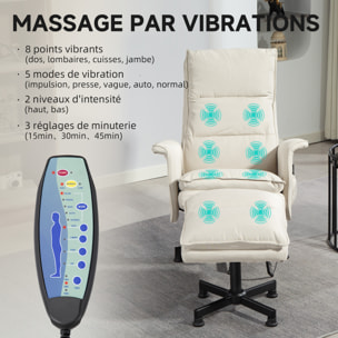Fauteuil de massage avec repose-pied - style néo-rétro - châssis acier noir aspect lin beige