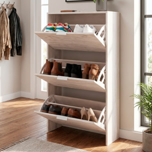 Scarpiera A Ribalta Salvaspazio 3 Ante E 6 Ripiani Mobile Portascarpe Fino A 20 Paia Di Scarpe Ingresso Corridoio 113 x 60 x 22 Cm Rovere Bianco