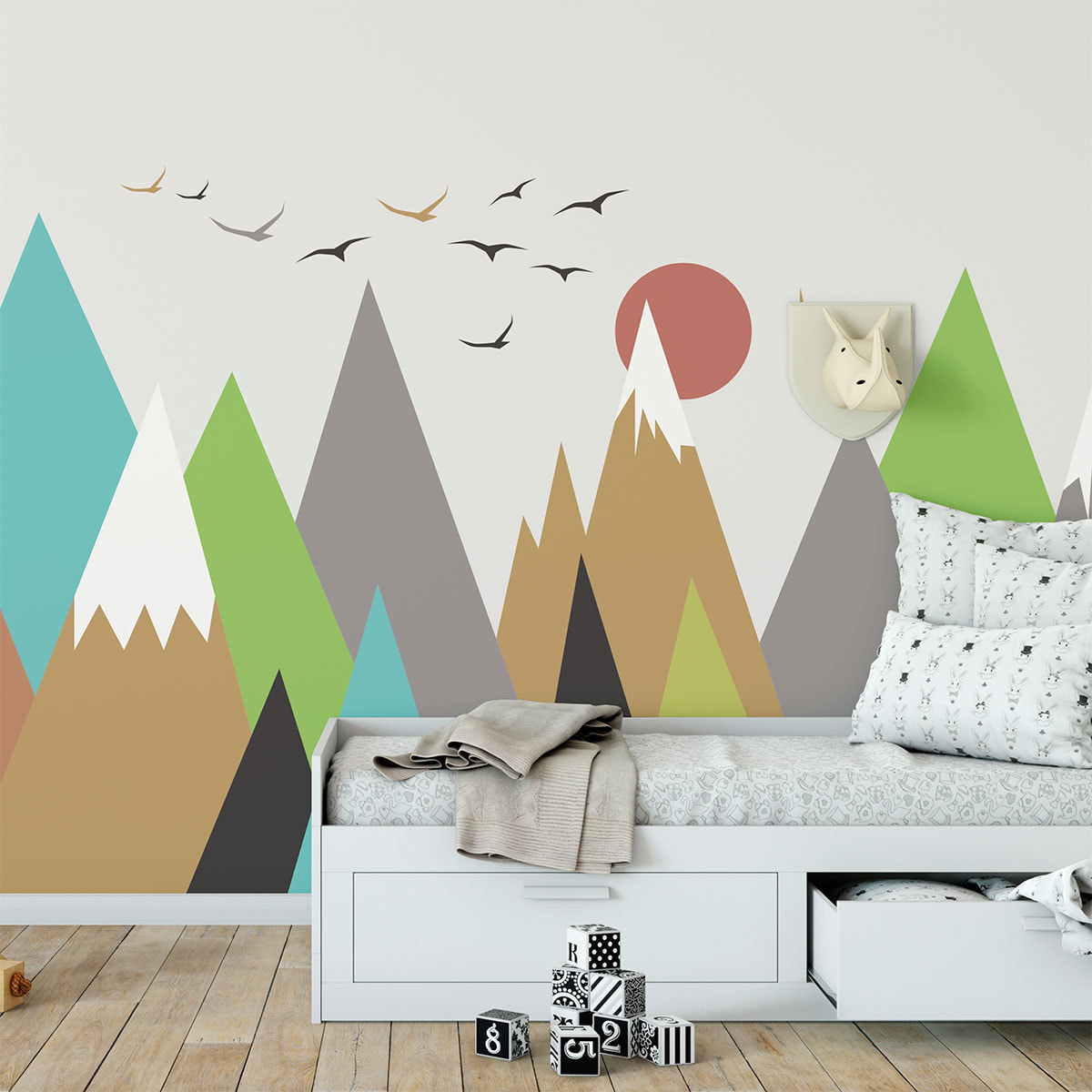 Stickers muraux enfants - Décoration chambre bébé - Autocollant Sticker mural géant enfant montagnes scandinaves AGNIESZKA