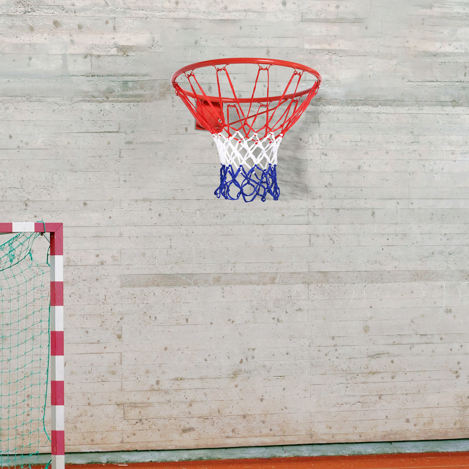 Panier de basket, anneau de basketball avec filet Ø 46 cm, support mural intérieur et extérieur, rouge