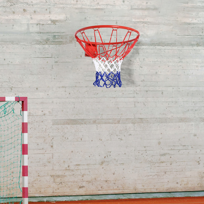 Panier de basket, anneau de basketball avec filet Ø 46 cm, support mural intérieur et extérieur, rouge