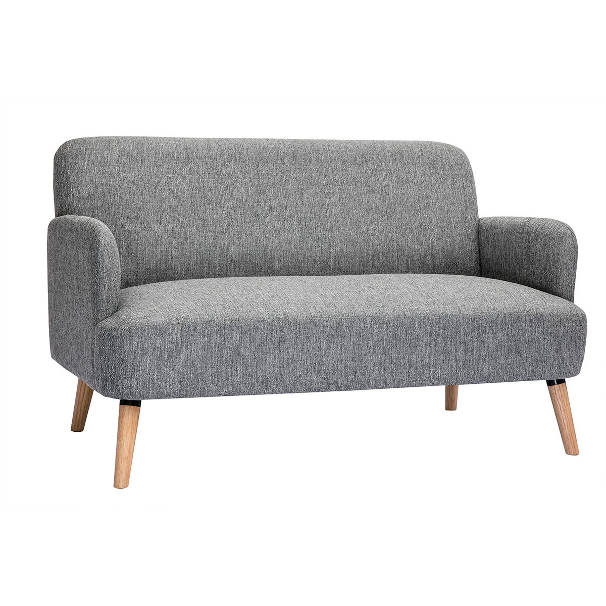 Canapé scandinave 2 places en tissu gris clair et bois clair ISKO