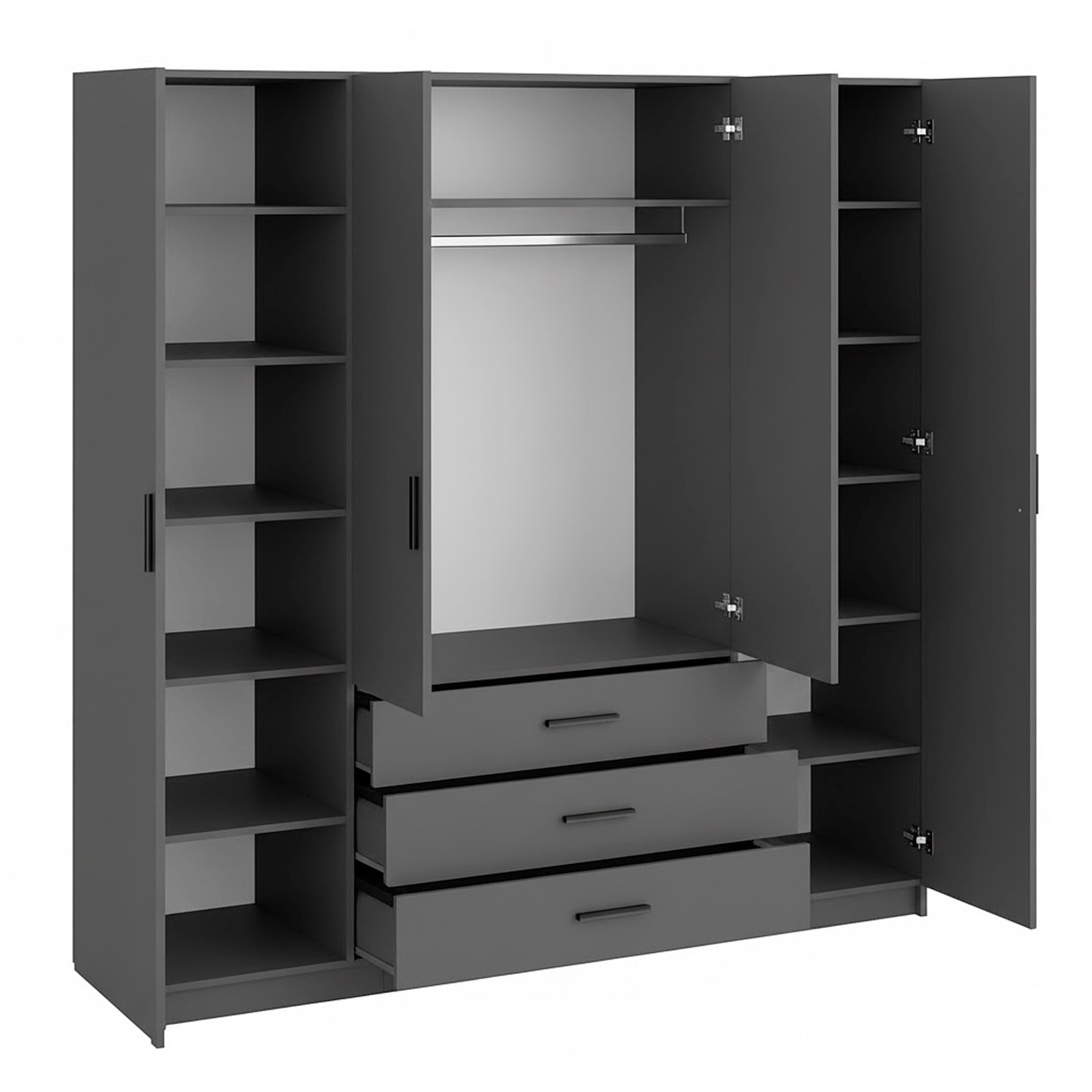 Armadio Con 4 Ante E 3 Cassetti Armadietto Multiuso Barra Appendiabiti E 8 Ripiani Di Cui 6 Regolabili Extra Capiente 195,5x49,6x200,4 Cm Grigio Scuro