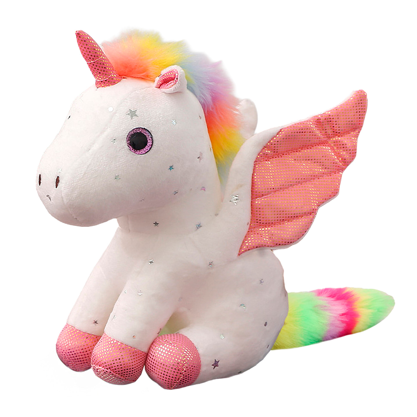 Peluche extrasuave y mullido. Diseño unicornio arcoiris. 27 cm.