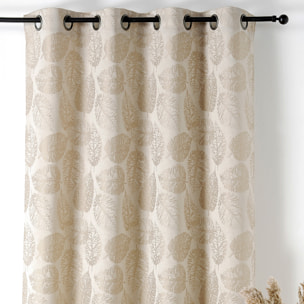 Rideau à Oeillets Motif Feuillage avec Relief - Marron Brun