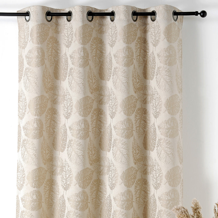 Rideau à Oeillets Motif Feuillage avec Relief - Marron Brun