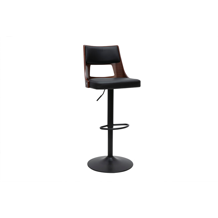 Tabouret de bar réglable vintage pivotants 360° noir et bois foncé GARBO