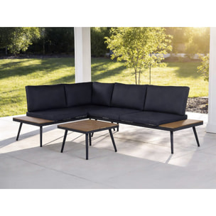 Salon de jardin canapé d'angle décor imitation bois "Mira" - 4 places - Gris