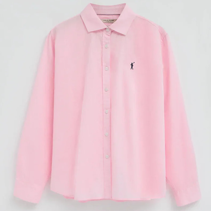 Camicia cotolino rosa dal fit ampio e ricamo Rigby Go