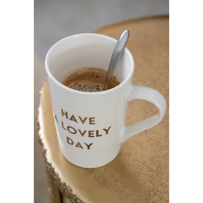 J-Line assortiment de 2 mugs citation motivante/Coeur - porcelaine - blanc/doré