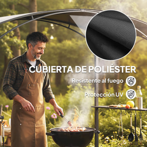 Carpa Barbacoa 2,4 x 1,5 m, Cenador de Pérgola con 2 Estantes Laterales, Toldo Resistente a la intemperie, Ganchos y Estructura de Acero, para Jardín Terraza Exterior Camping BBQ, Gris Oscuro