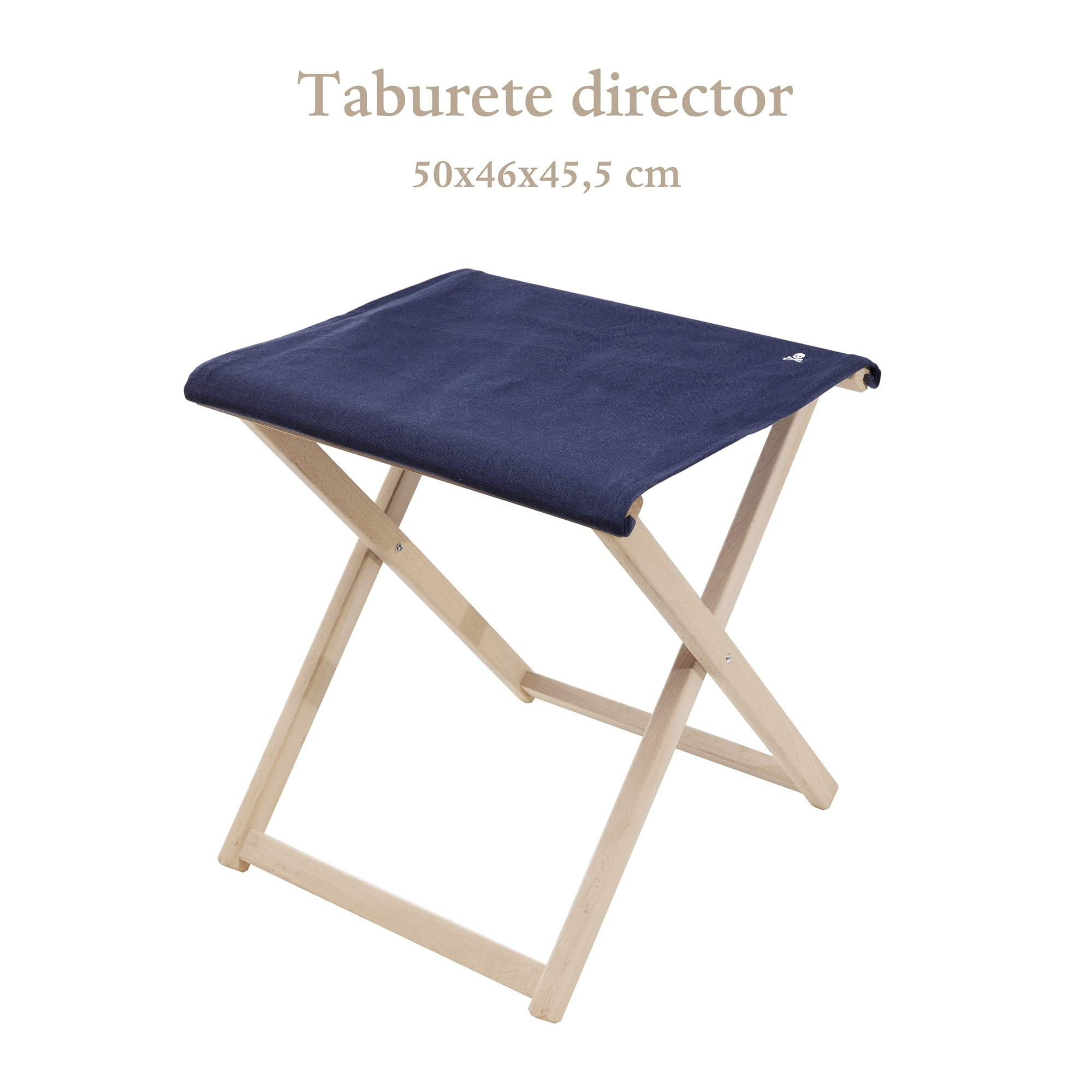 Taburete director plegable estructura sin barniz y lona color azul oscuro