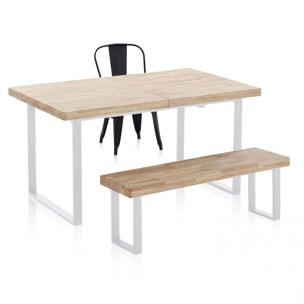 Banco de madera con patas metálicas en blanco y roble salvaje 120x34 cm Loft Roble salvaje - Blanco