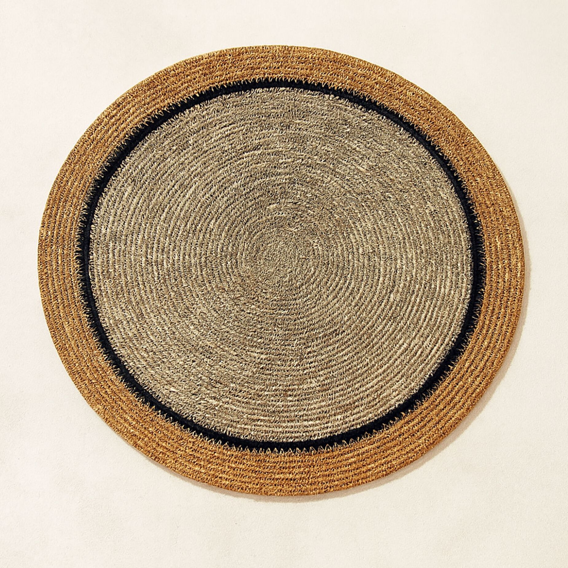 Lot de 6 sets de table en jonc de mer naturel et jaune d38cm IRIS