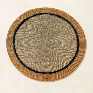 Lot de 6 sets de table en jonc de mer naturel et jaune d38cm IRIS