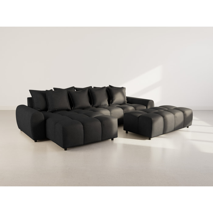 Adelaide - canapé d'angle réversible 4 places avec pouf d'appoint en tissu texturé - Noir