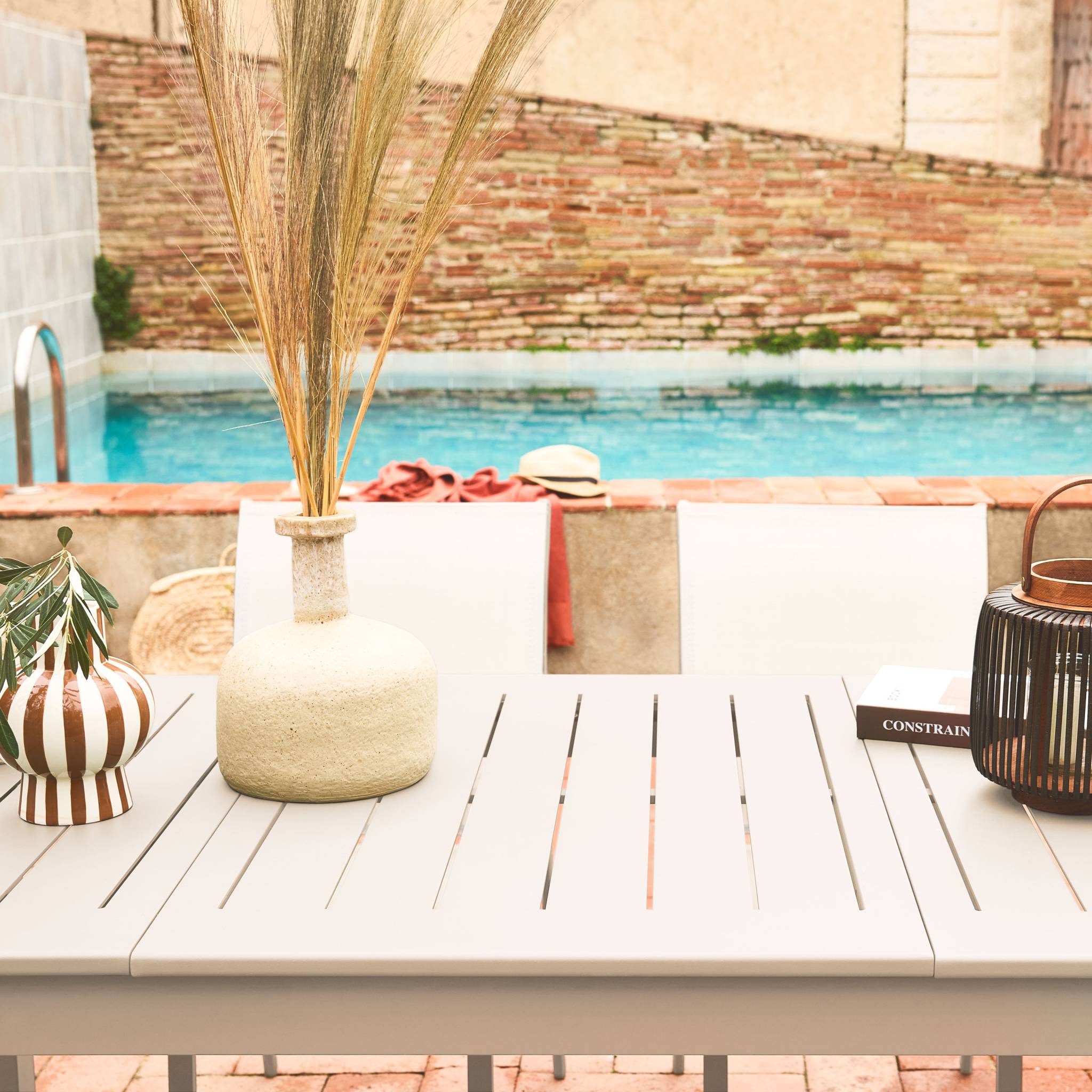 Table de jardin extensible aluminium + 6 assises SEATTLE + BUFFALO