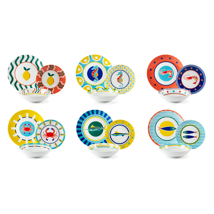 Service 18 assiettes Excelsa Corfù, porcelaine, multicolore