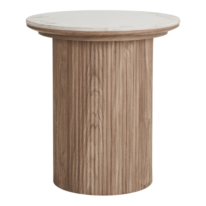 Tavolino da appoggio Athens piano in ceramica bianca su base legno ø45x50 cm