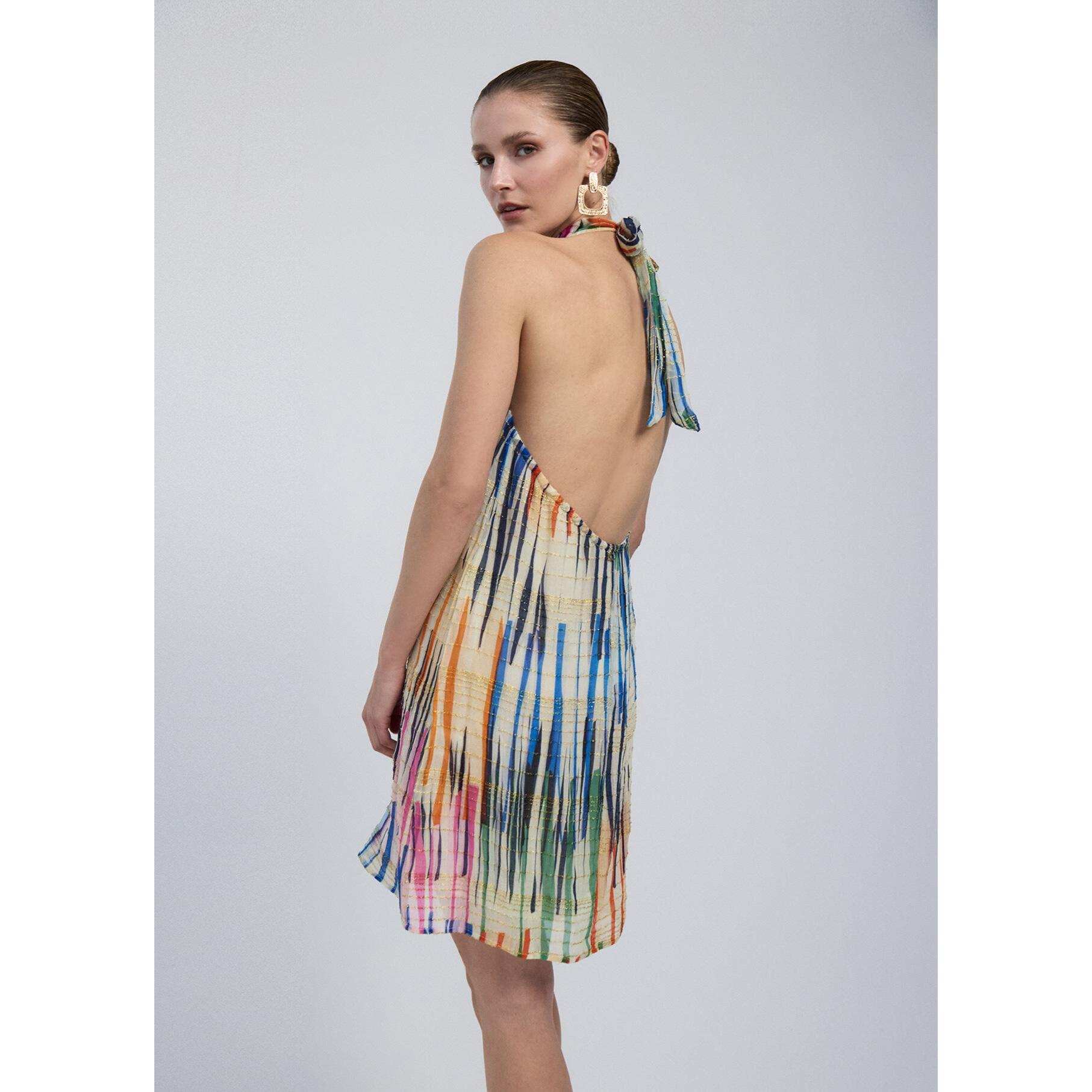 Abito corto con stampa multi-stripe