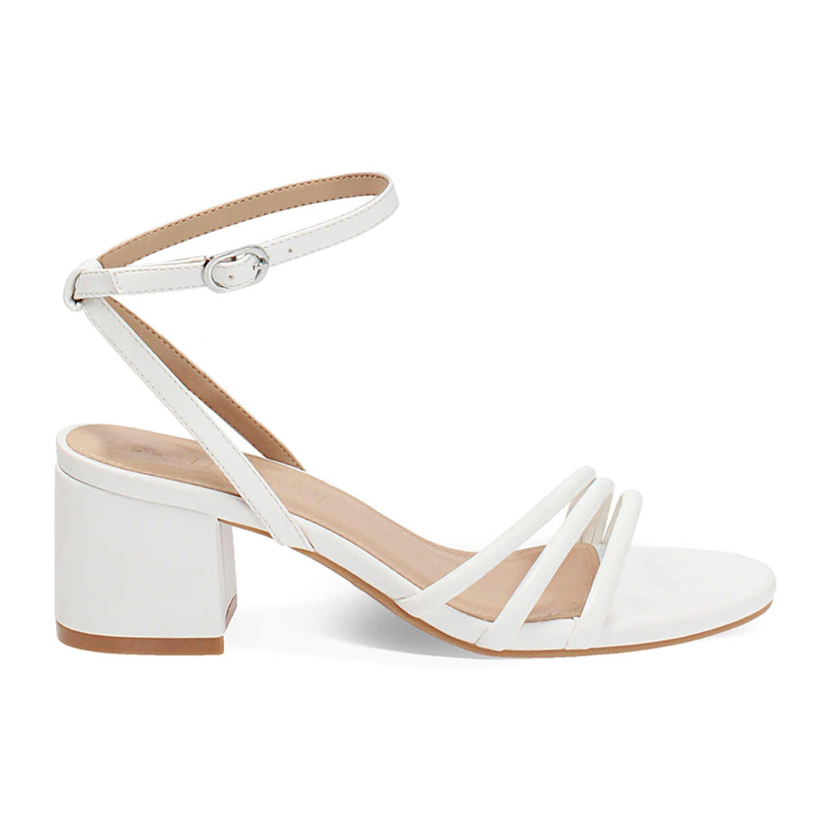 Sandalo donna bianco, tacco largo 5,5 cm