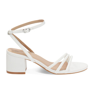 Sandalo donna bianco, tacco largo 5,5 cm