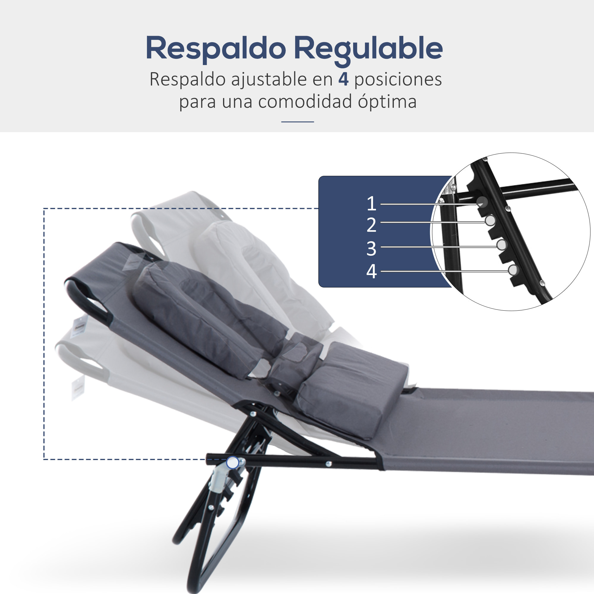 Juego de 2 Tumbonas Plegables Tumbonas de Jardín con Respaldo Ajustable en 4 Posiciones Orificio de Lectura y Almohada para Camping Playa Terraza 190x56x28 cm Gris