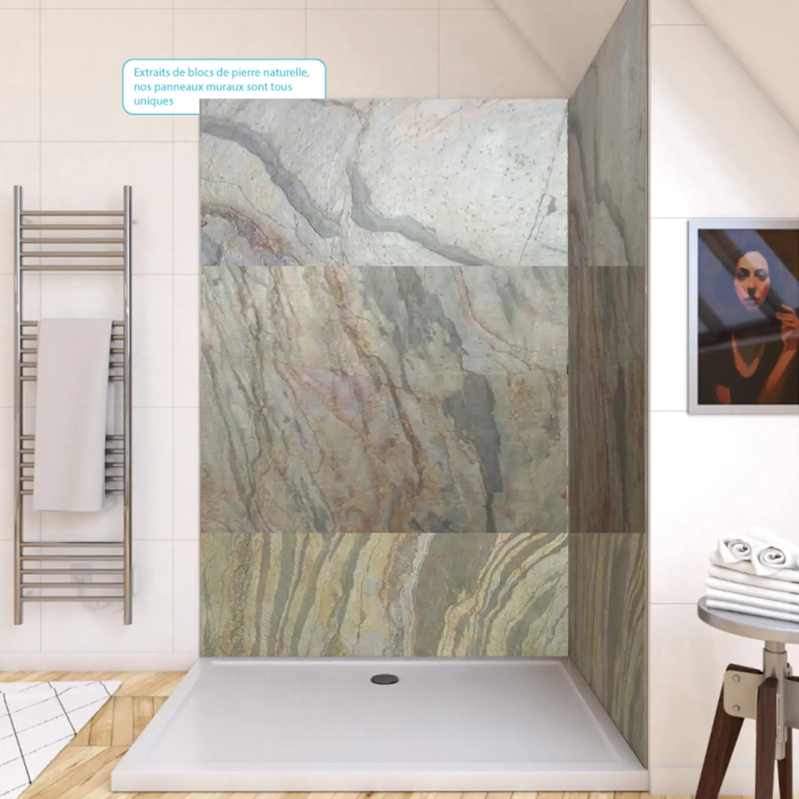 Pack de 2 Panneaux Muraux Pierre Wood Stone 90+120x210 cm avec Profilés ANODISE BRILLANT - STONE'IT