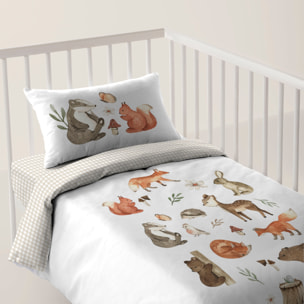 Cool Kids - Funda Nórdica Estampada - Reversible - Infantil - Cierre Solapa - 100% Algodón - Incluye 1 Funda de Almohada - Cuna/Maxicuna - Woodland