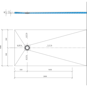 Receveur de douche à carreler 200 x 100 WEDI Fundo Primo rectangle écoulement excentré + bonde horizontale + kit d'étanchéité