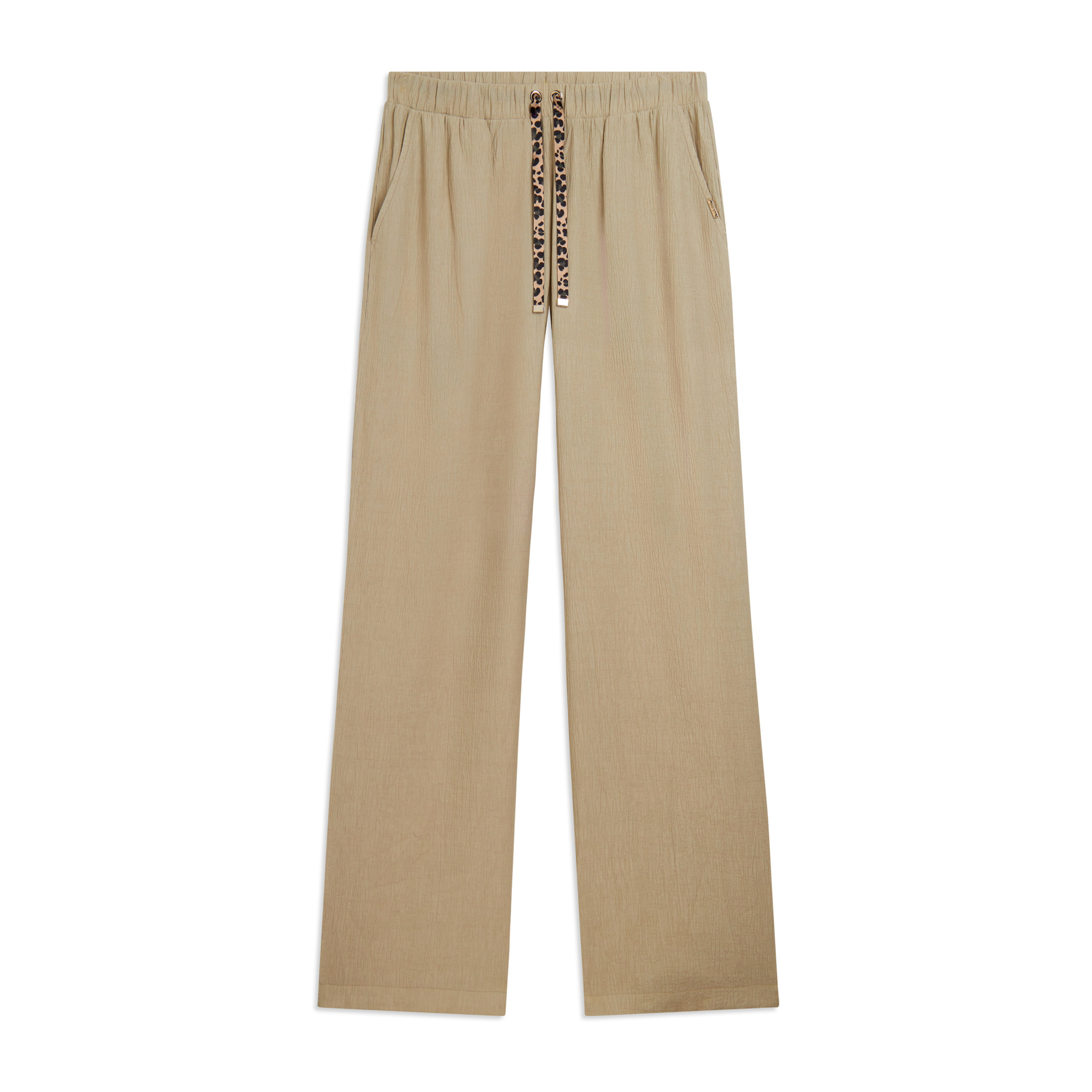 Pantaloni wide leg in tessuto crinkle fluido