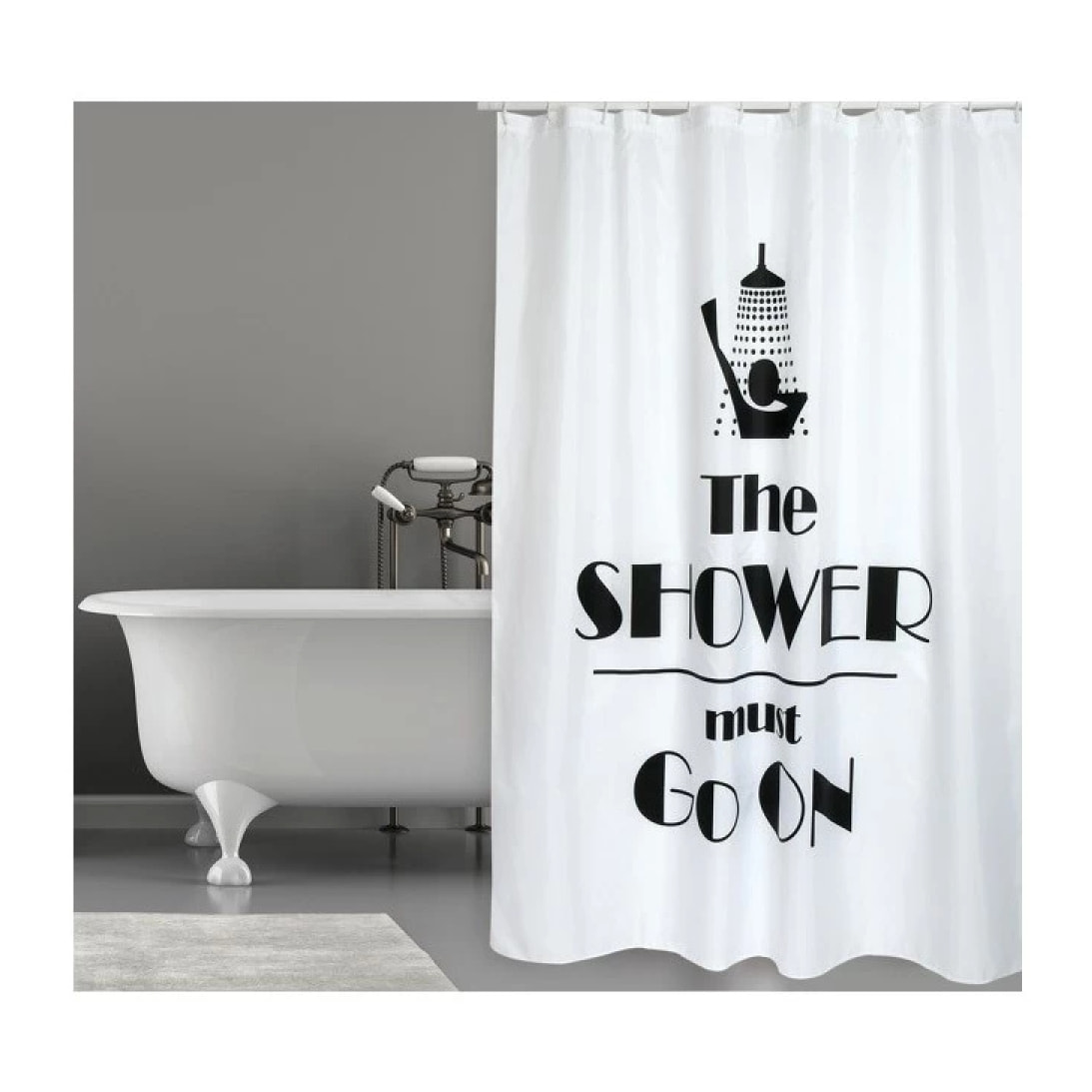 Rideau de douche Polyester SHOWER 180x200cm QUALITE PREMIUM Noir & Blanc - Anneaux inclus MSV