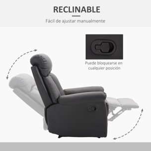 Sillón Relax Reclinable Tapizado en PU Butaca de Salón con Reposapiés Retráctil Respaldo Alto Resposabrazos y Asiento Acolchados Grueso 80x97x107 cm Negro